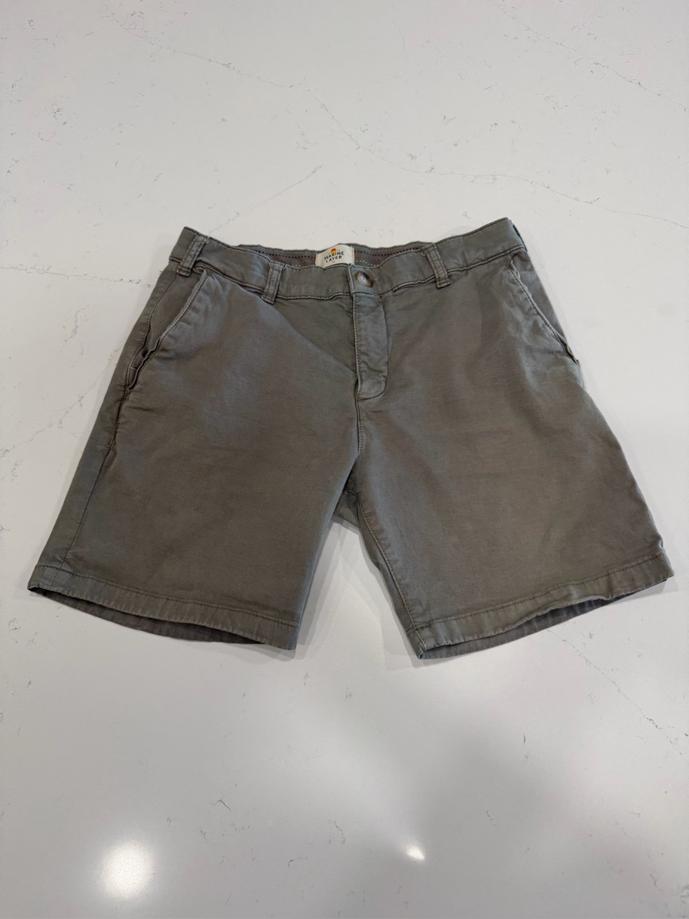 Marine Layer Men’s Olive-Grey Flat Front Chino Shorts - 32